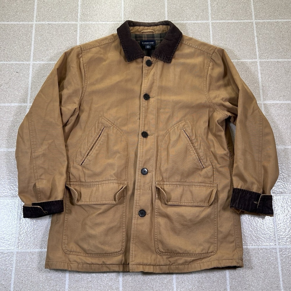Vintage Lands End Chore Jacket Mens Medium Brown Canvas Barn Field Flannel Lined